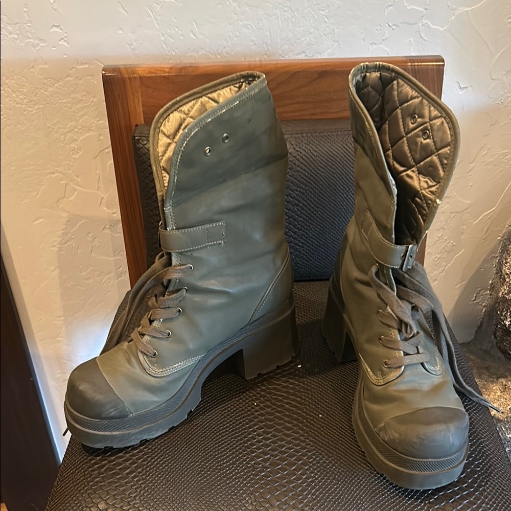 Lei vintage Army green chunky platform combat boots